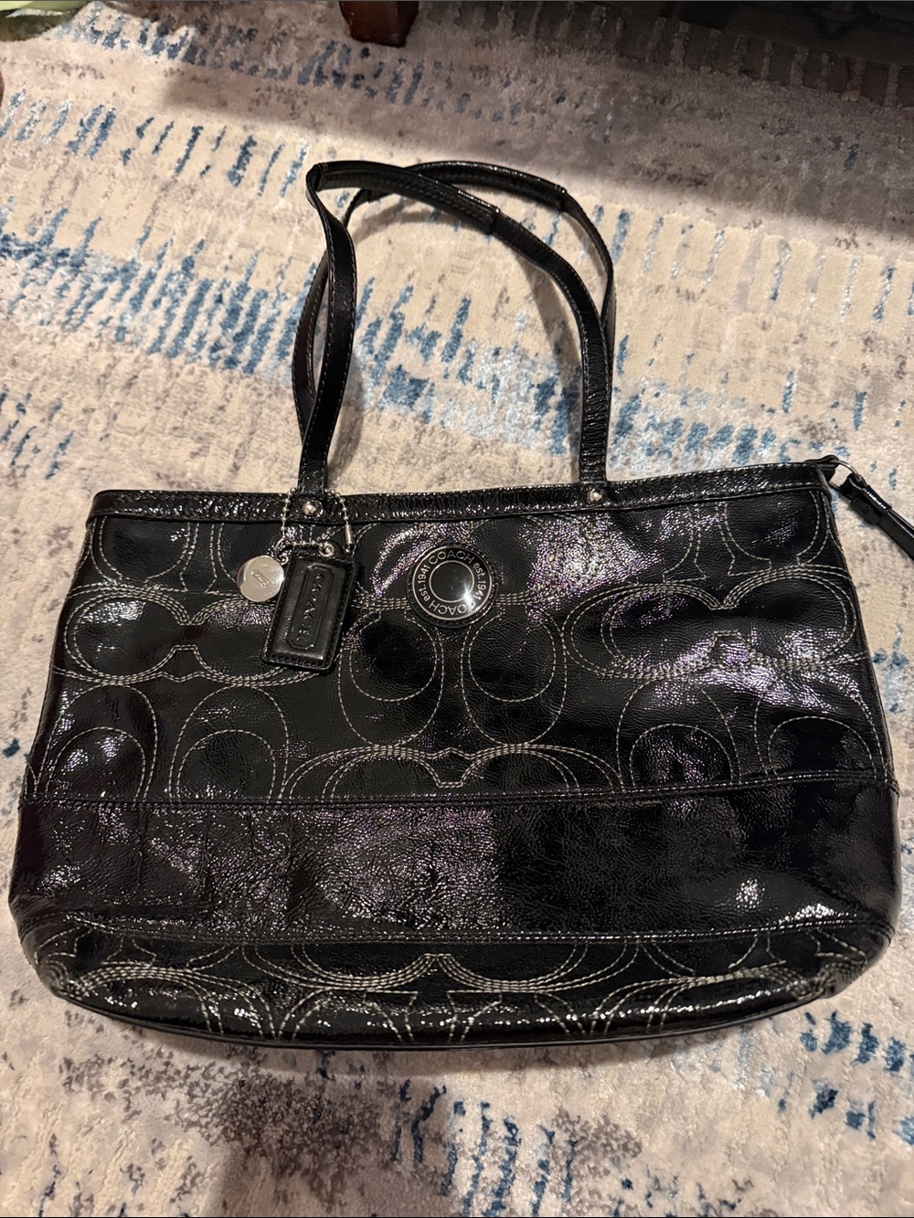 Coach Black Patent Leather Signature Shoulder Tote